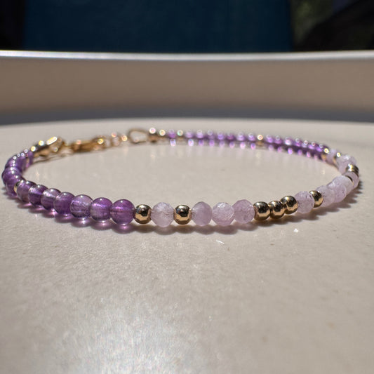 Kunzite Amethyst Bracelet, 14k Gold Filled Beads, Emotional Healing Gemstone Jewelry