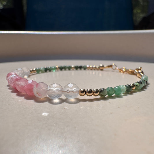 Rhodonite Emerald Bracelet, 14k Gold Filled Gemstone Jewelry, Love Energy Balance