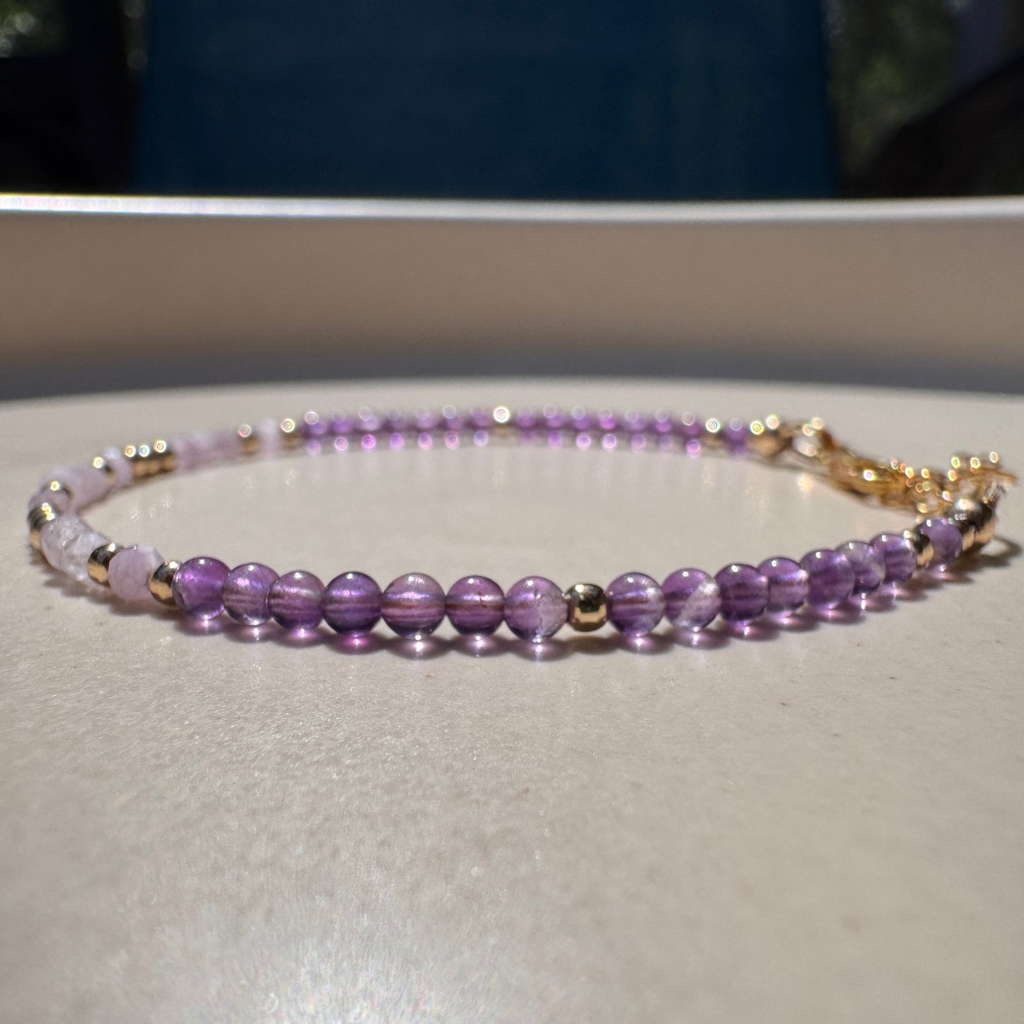 Kunzite Amethyst Bracelet, 14k Gold Filled Beads, Emotional Healing Gemstone Jewelry