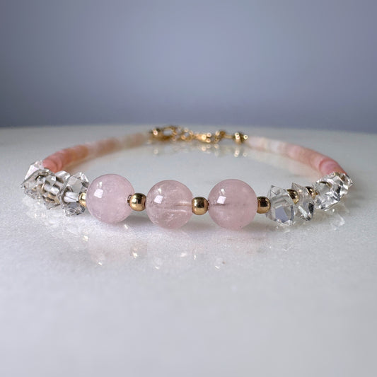 Morganite Pink Opal Herkimer Diamond Beaded Bracelet | Self Love Jewelry