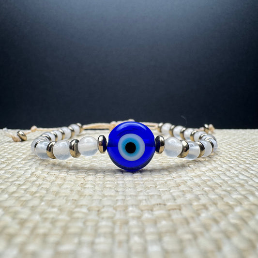 Evil Eye Protection Bracelet with Selenite and Pyrite