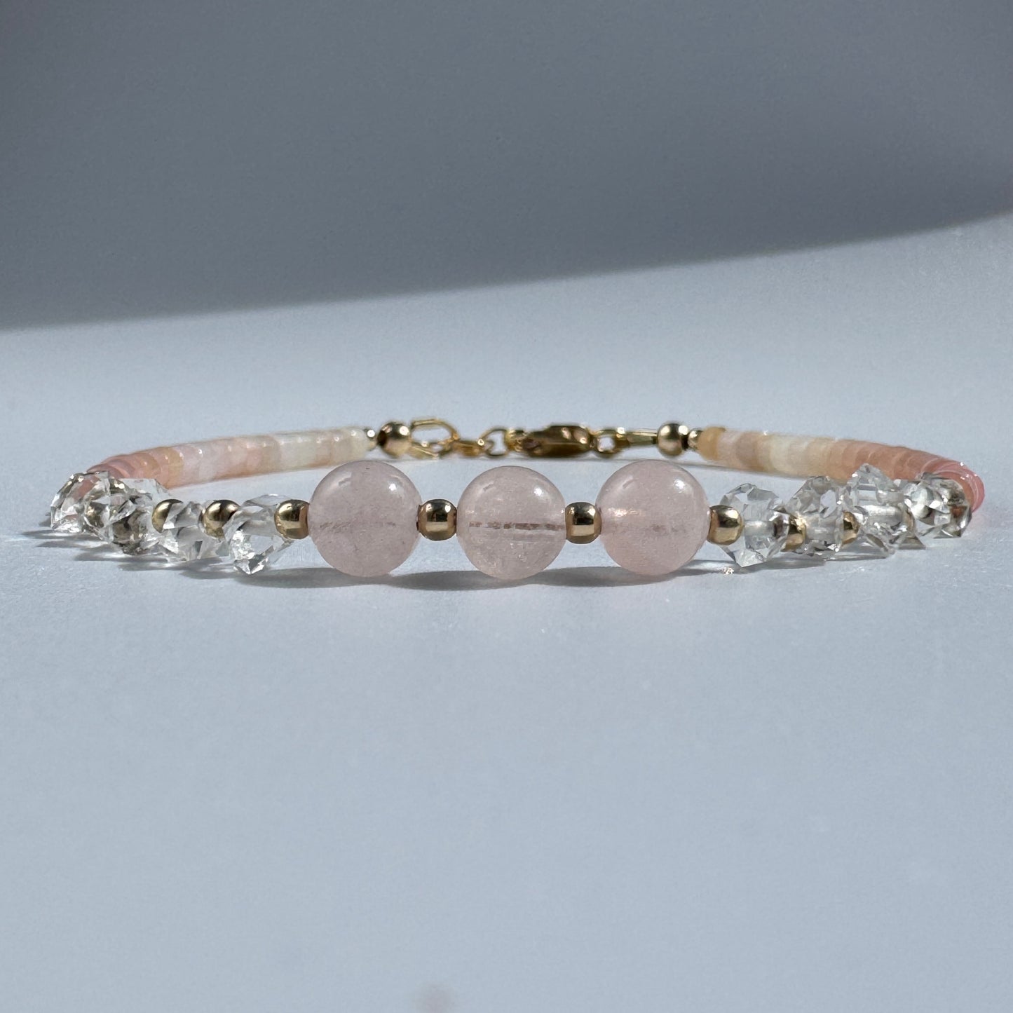 Morganite Pink Opal Herkimer Diamond Beaded Bracelet | Self Love Jewelry