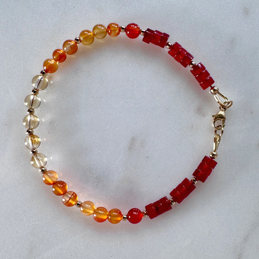 Citrine Carnelian Beaded Bracelet, 14k Gold Filled, Abundance, Motivation, Confidence Jewelry