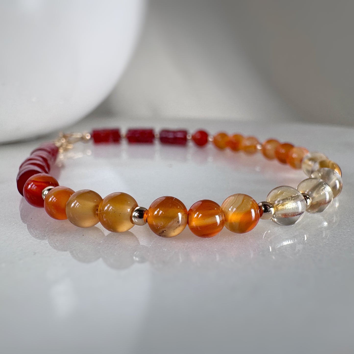 Citrine Carnelian Beaded Bracelet, 14k Gold Filled, Abundance, Motivation, Confidence Jewelry