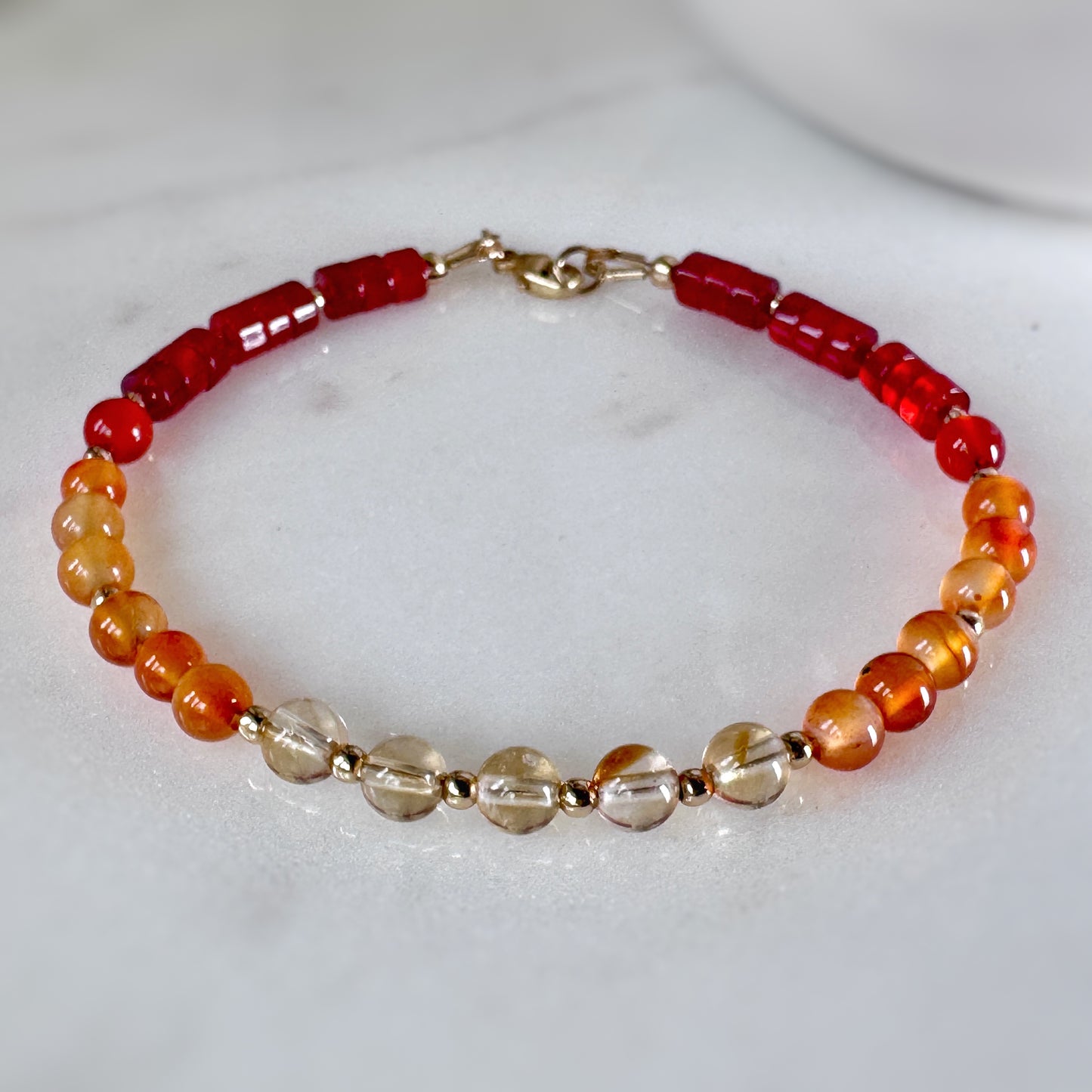 Citrine Carnelian Beaded Bracelet, 14k Gold Filled, Abundance, Motivation, Confidence Jewelry