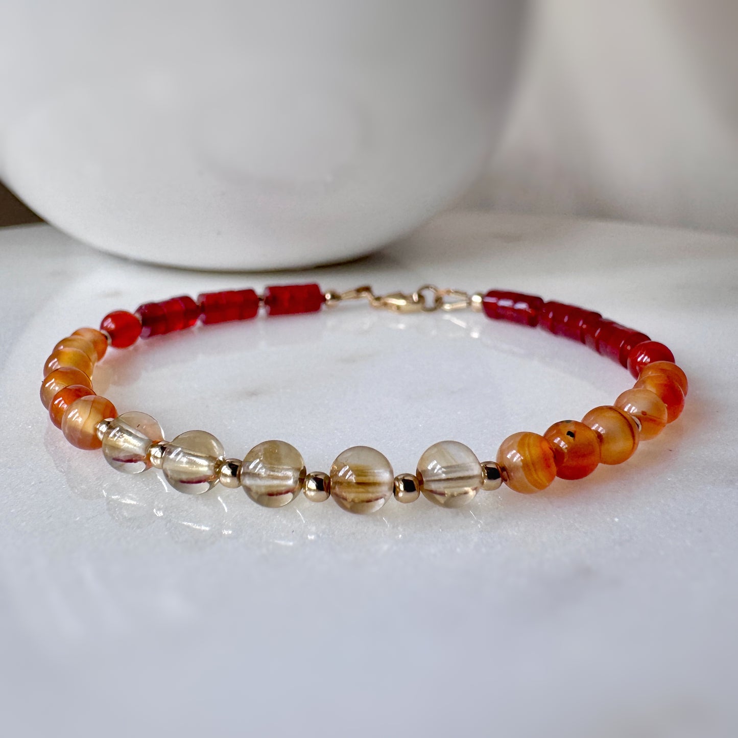 Citrine Carnelian Beaded Bracelet, 14k Gold Filled, Abundance, Motivation, Confidence Jewelry