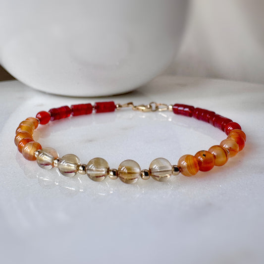 Citrine Carnelian Beaded Bracelet, 14k Gold Filled, Abundance, Motivation, Confidence Jewelry