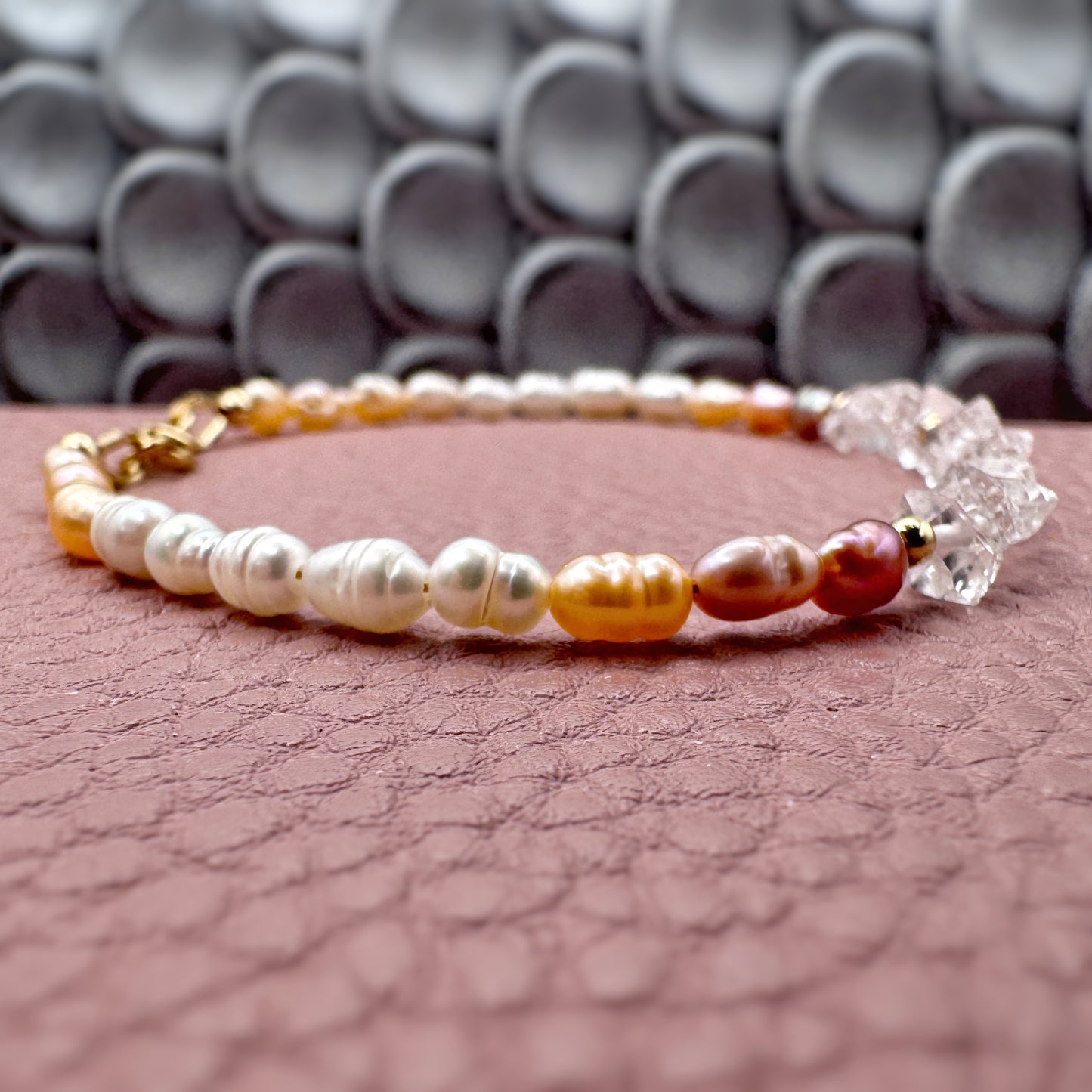 Freshwater Pearl Herkimer Diamond Bracelet, 14k Gold Filled, Serenity Purity Wisdom Jewelry