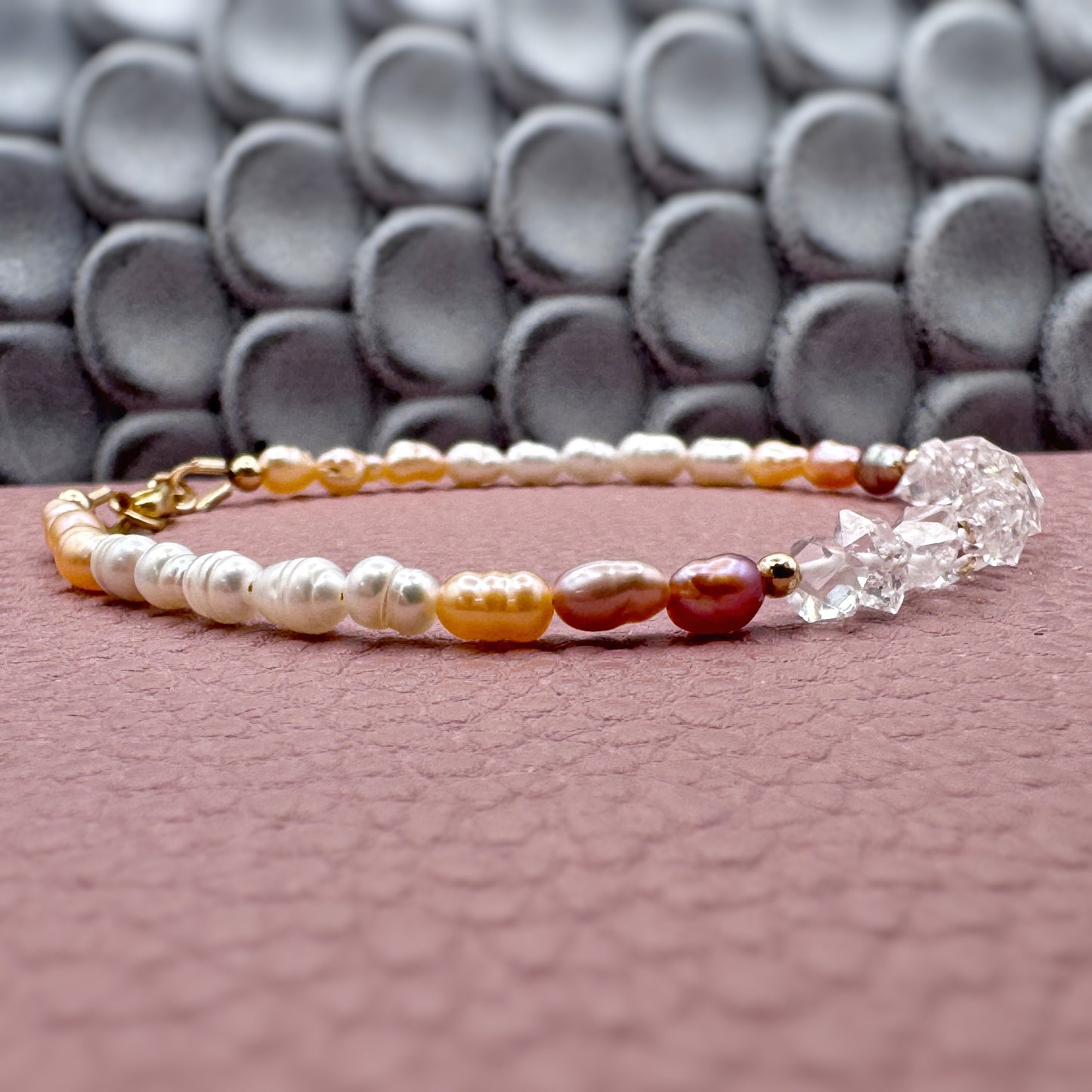 Freshwater Pearl Herkimer Diamond Bracelet, 14k Gold Filled, Serenity Purity Wisdom Jewelry