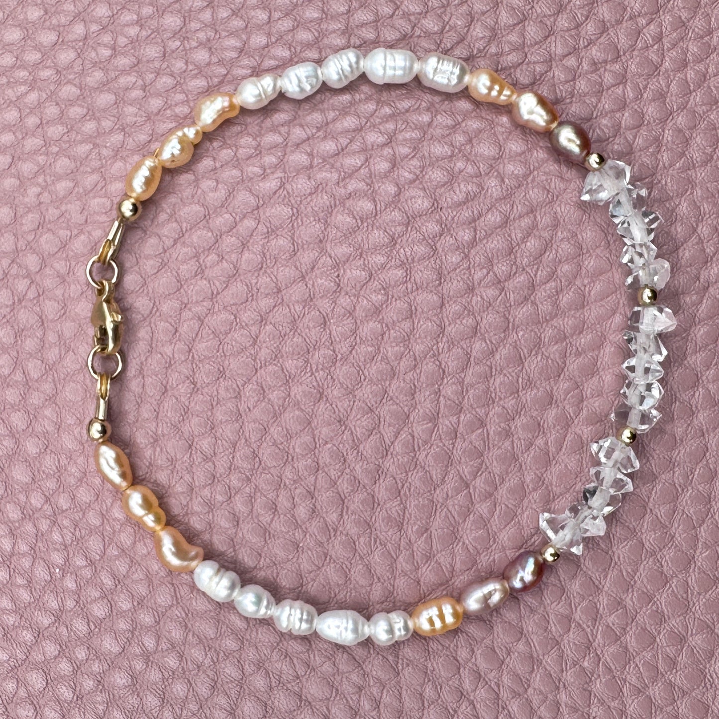 Freshwater Pearl Herkimer Diamond Bracelet, 14k Gold Filled, Serenity Purity Wisdom Jewelry