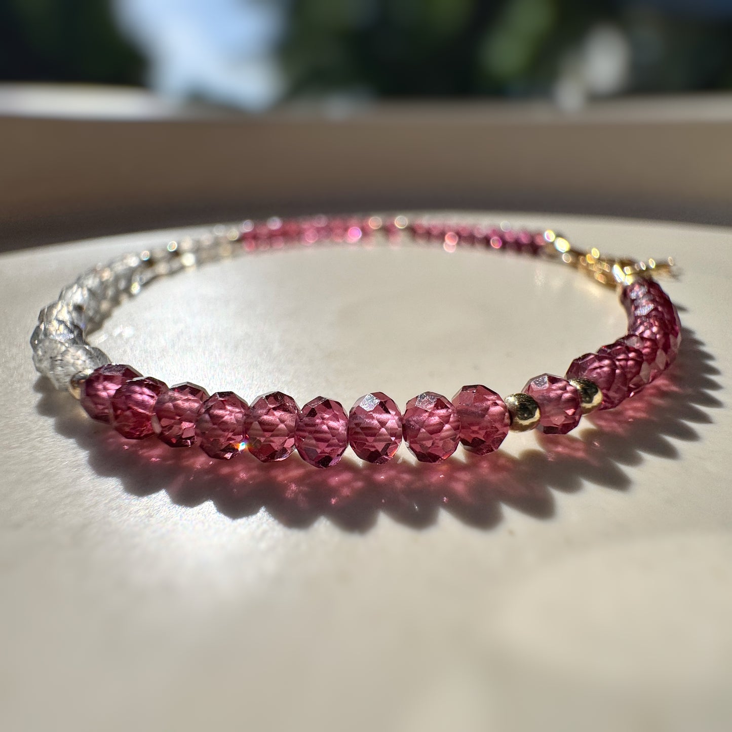Rhodolite Garnet Labradorite Beaded Bracelet, 14k Gold Filled, Protection, Intuition, Transformation Jewelry